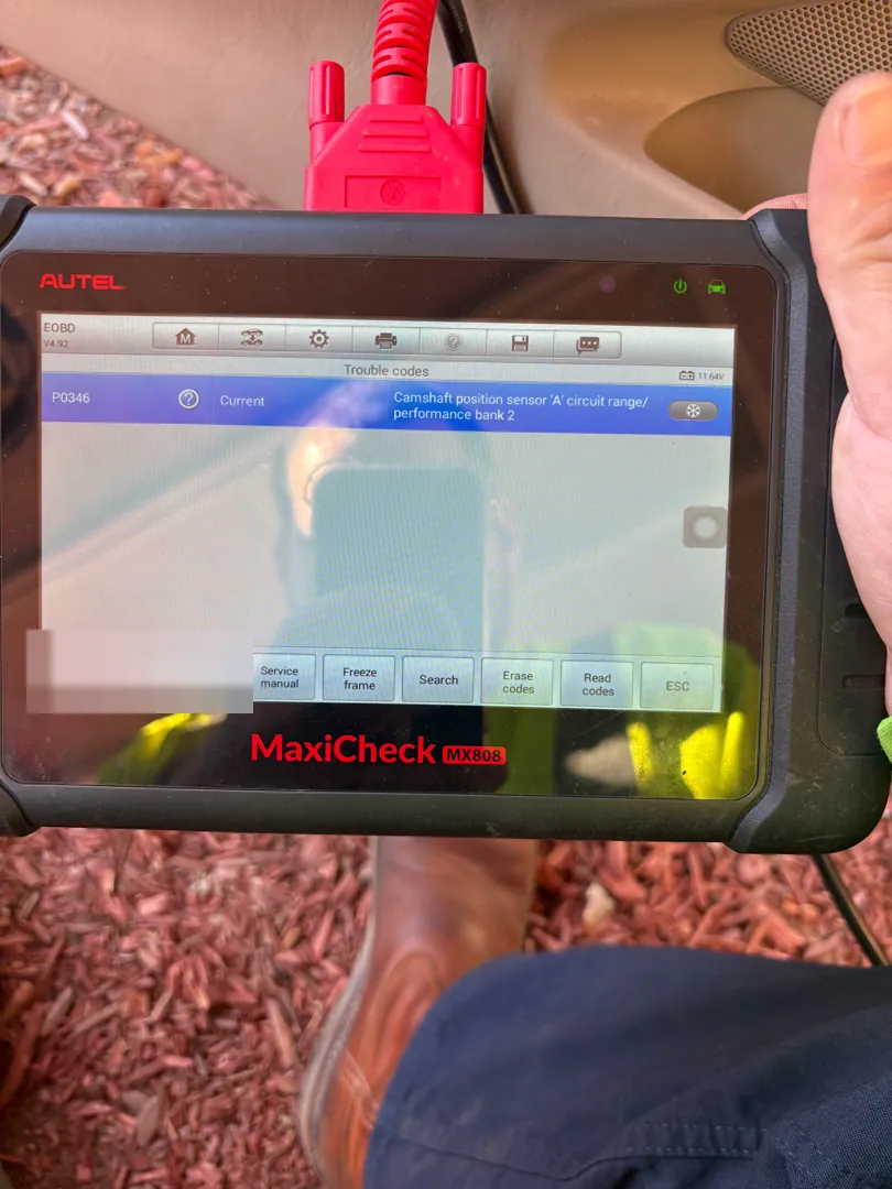 P0346 pulled at the curb — camshaft position sensor, bank 2, circuit range — Hemet, CA